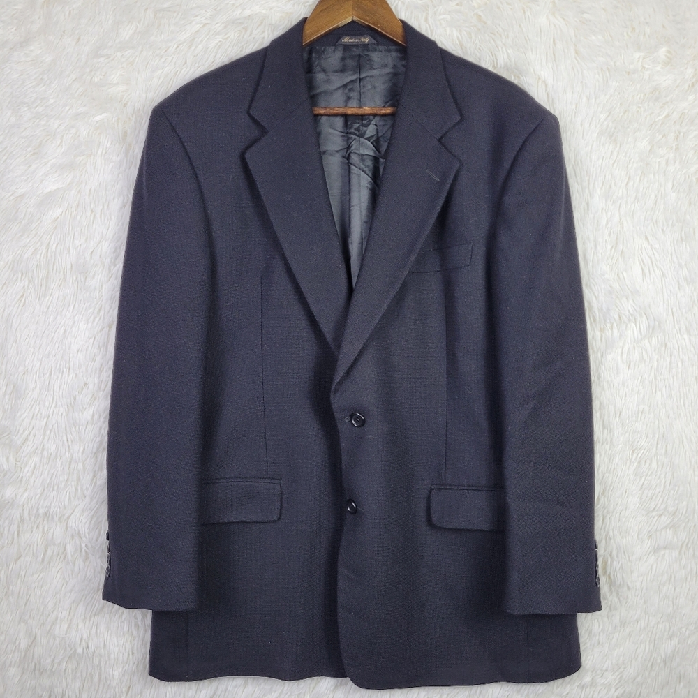 Vtg 42R Enrico Valenti For‎ Roger Stuart Black Galtes Wool & Cashmere Blazer